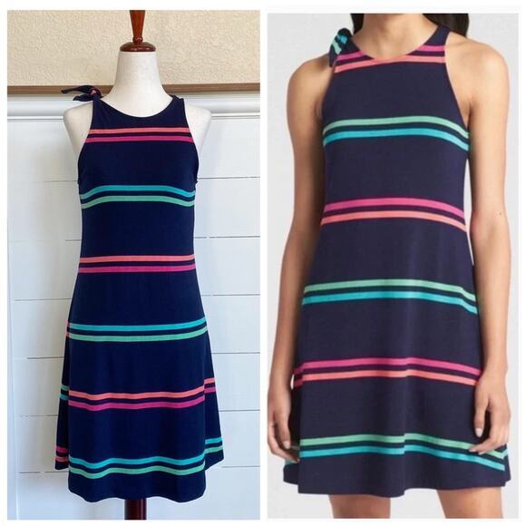 GAP Striped Knit Knotted Tank Dress Navy‎ Pink Blue Green  XS - Picture 1 of 7